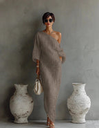 Women's Summer Maxi Dress with Off-Shoulder Neckline and Puff Sleeve