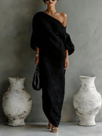 Women's Summer Maxi Dress with Off-Shoulder Neckline and Puff Sleeve