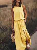 Women's Summer Maxi Dress with Pockets and Side Slit