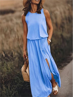 Women's Summer Maxi Dress with Pockets and Side Slit