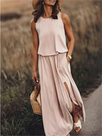 Women's Summer Maxi Dress with Pockets and Side Slit
