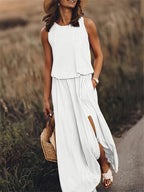 Women's Summer Maxi Dress with Pockets and Side Slit