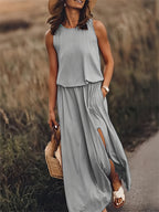 Women's Summer Maxi Dress with Pockets and Side Slit