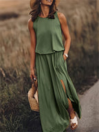 Women's Summer Maxi Dress with Pockets and Side Slit