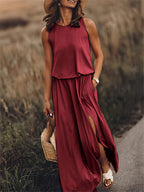 Women's Summer Maxi Dress with Pockets and Side Slit