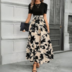 Women's Summer Maxi Dress with Puff Sleeves and Tie Waist
