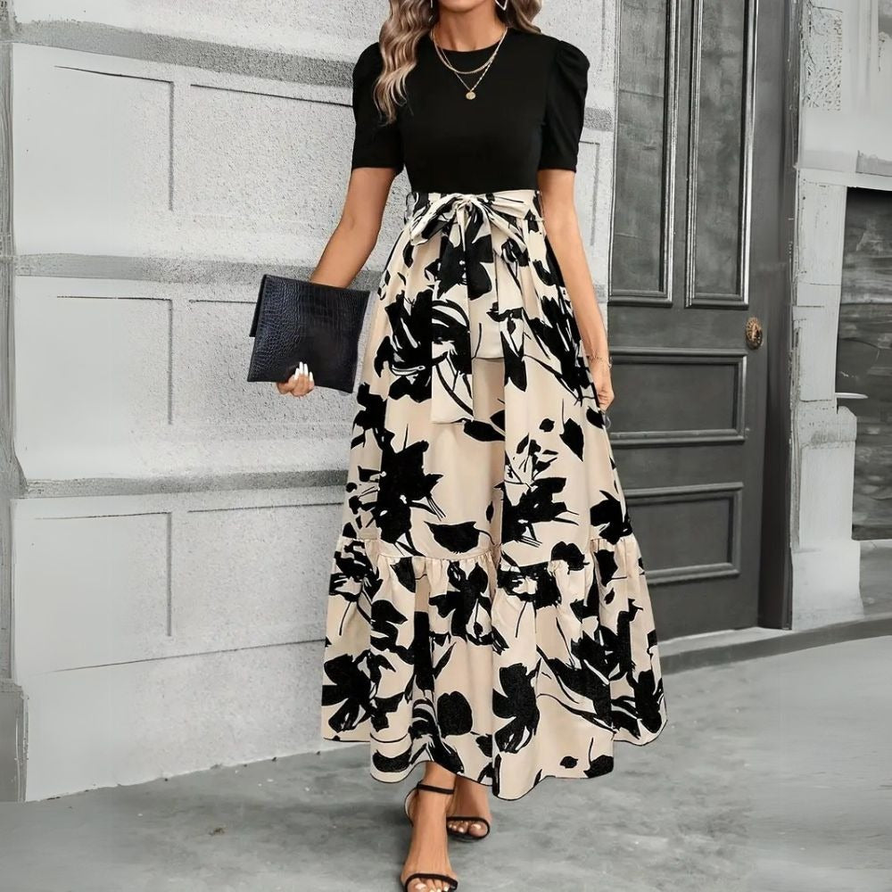 Women's Summer Maxi Dress with Puff Sleeves and Tie Waist