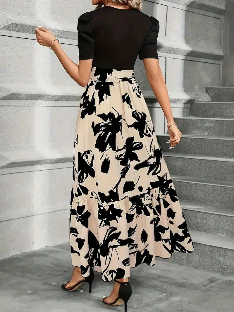 Women's Summer Maxi Dress with Puff Sleeves and Tie Waist