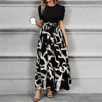 Women's Summer Maxi Dress with Puff Sleeves and Tie Waist