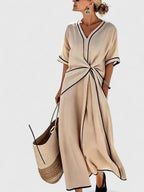 Women's Summer Maxi Dress with Twist Front and V-Neck