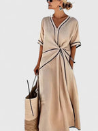Women's Summer Maxi Dress with Twist Front and V-Neck