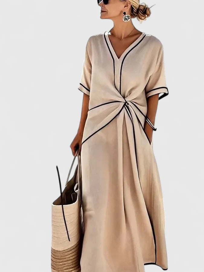 Women's Summer Maxi Dress with Twist Front and V-Neck