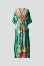Women's Summer Maxi Dress with V-Neck and Drawstring Waist