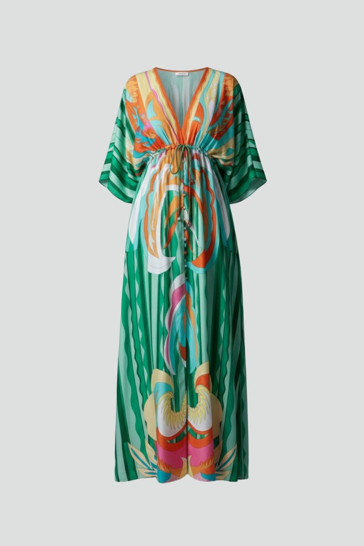 Women's Summer Maxi Dress with V-Neck and Drawstring Waist