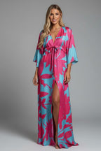 Women's Summer Maxi Dress with V-Neck and Drawstring Waist