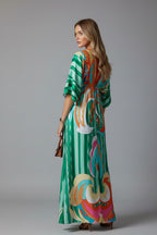 Women's Summer Maxi Dress with V-Neck and Drawstring Waist
