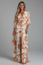 Women's Summer Maxi Dress with V-Neck and Drawstring Waist