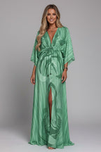 Women's Summer Maxi Dress with V-Neck and Drawstring Waist