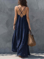 Women's Summer Maxi Dress with V-Neck and Open Back