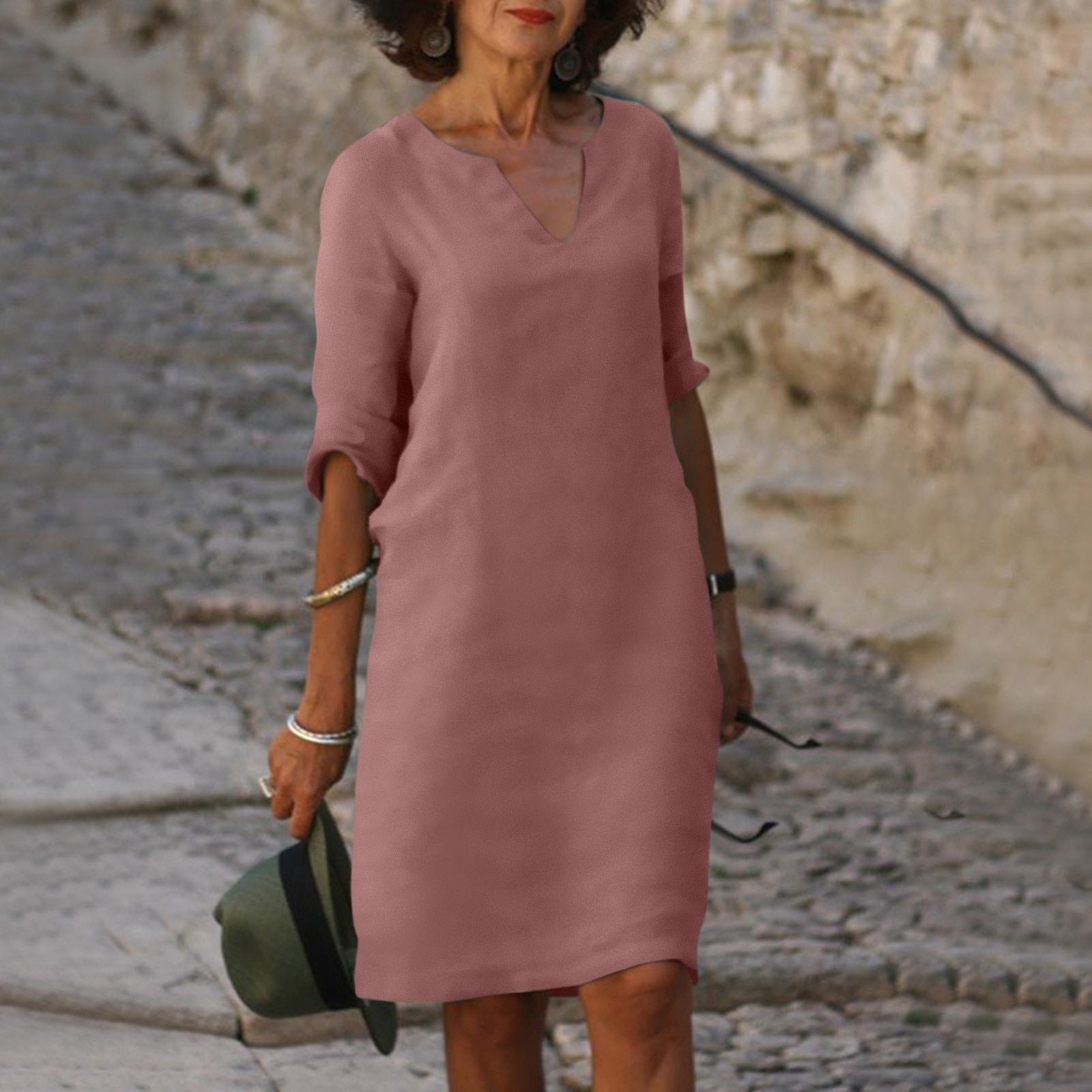 Women's Summer Midi Dress with V-Neck