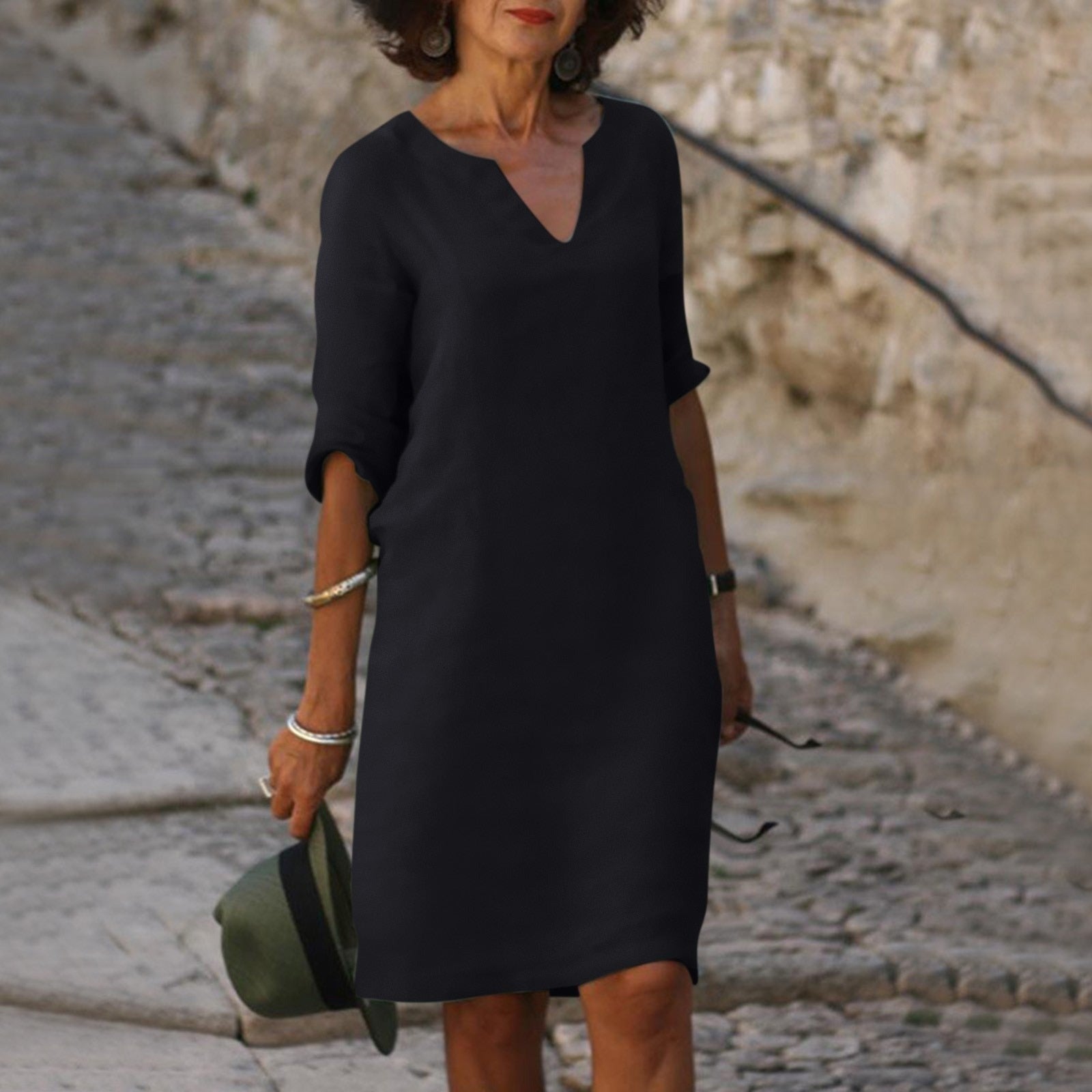 Women's Summer Midi Dress with V-Neck