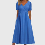 Women's Summer Midi Dress with V-Neck and Pockets