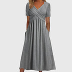 Women's Summer Midi Dress with V-Neck and Pockets