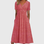 Women's Summer Midi Dress with V-Neck and Pockets