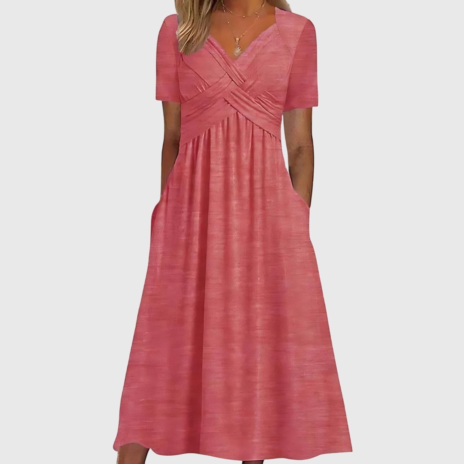 Women's Summer Midi Dress with V-Neck and Pockets