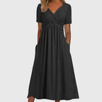 Women's Summer Midi Dress with V-Neck and Pockets
