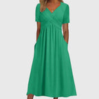 Women's Summer Midi Dress with V-Neck and Pockets