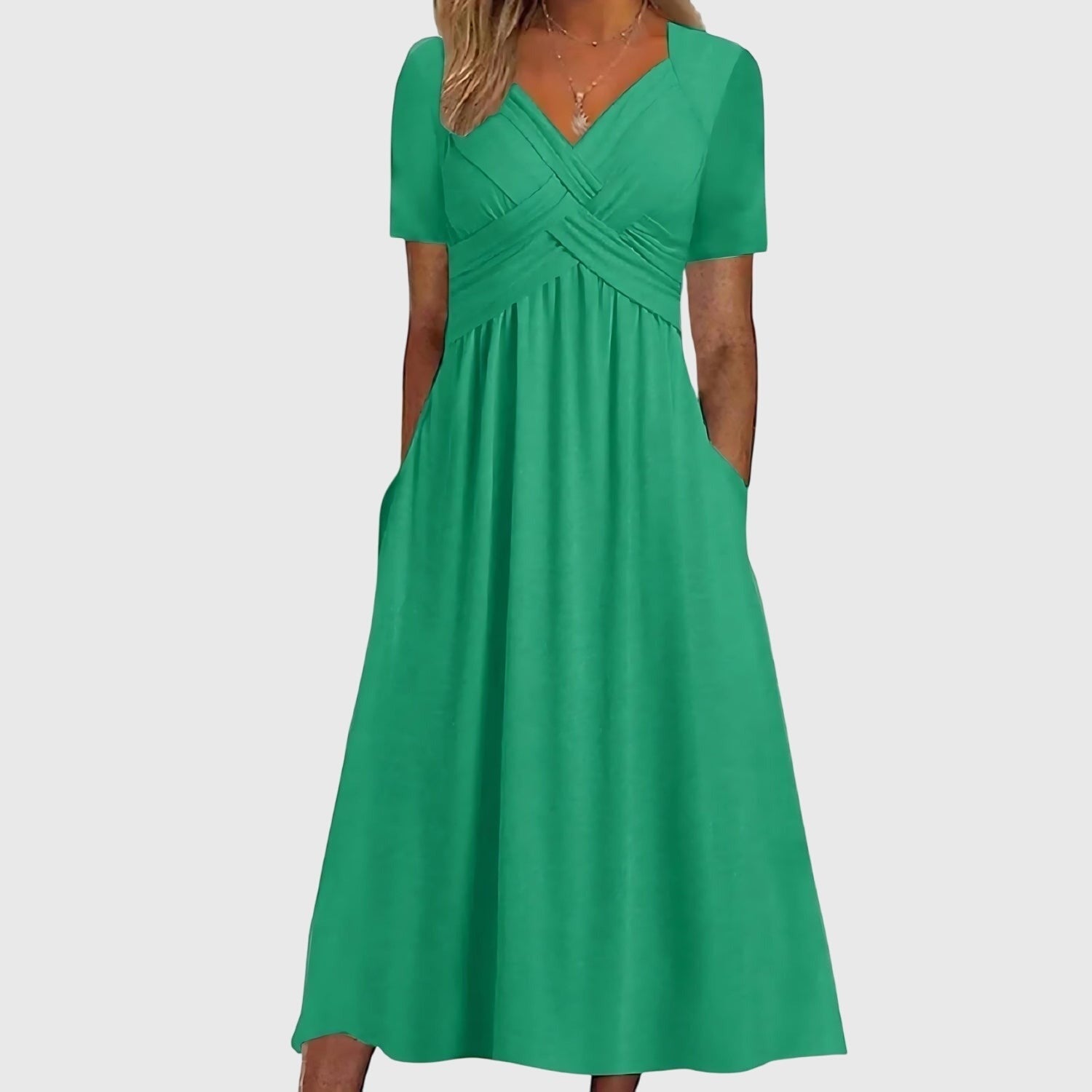 Women's Summer Midi Dress with V-Neck and Pockets