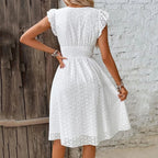 Women's Summer Midi Dress with V-Neck and Ruffle Sleeve