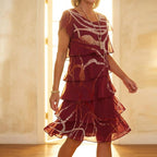 Women's Summer Party Midi Dress with Tiered Skirt