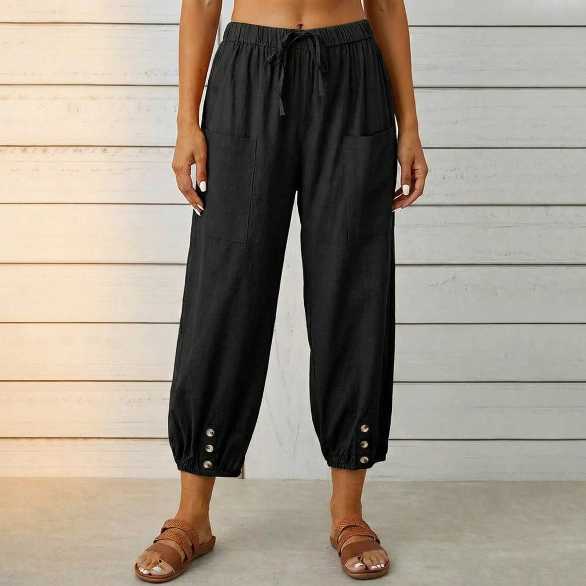 Women's Summer Relaxed Pants with Pockets and Drawstring Waist