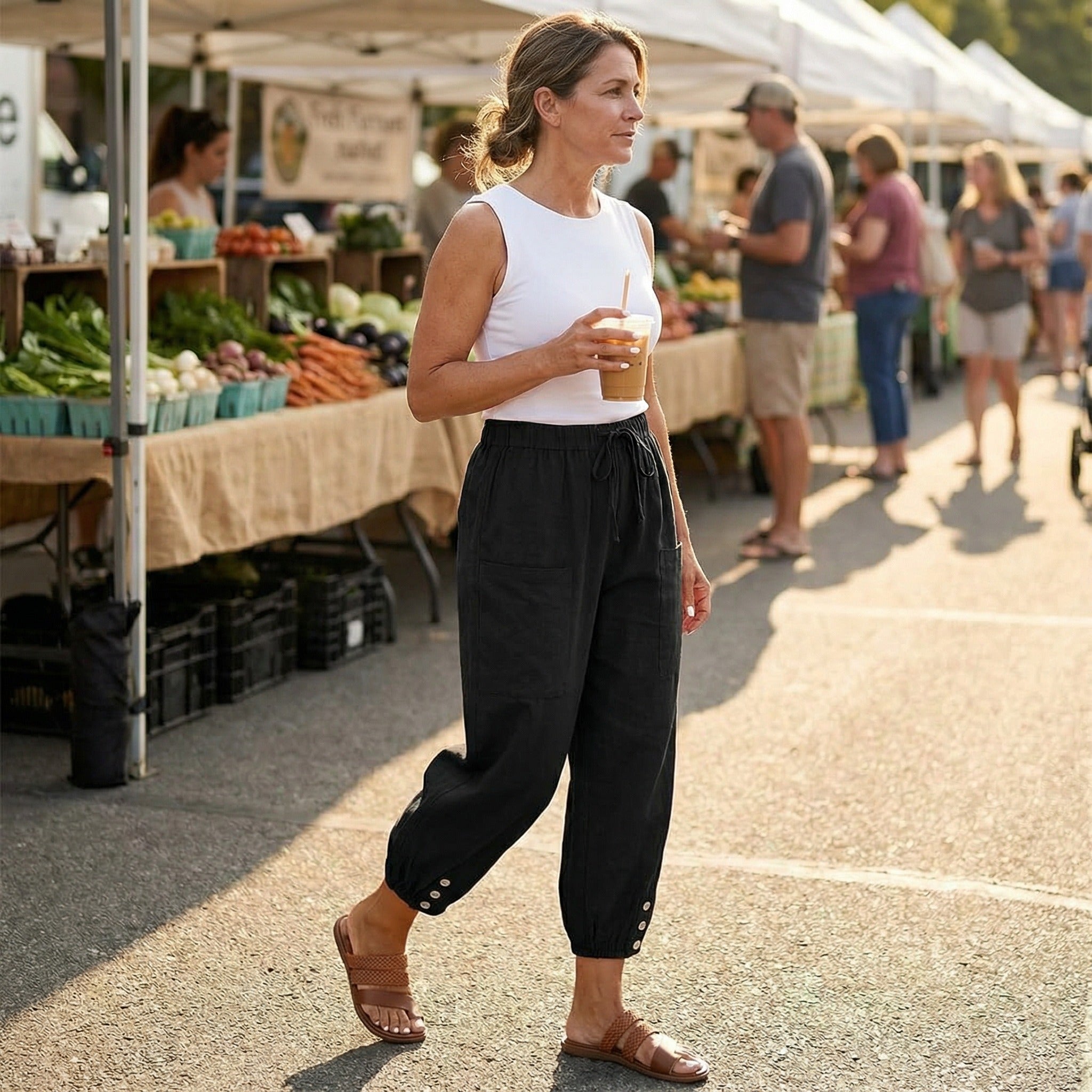 Women's Summer Relaxed Pants with Pockets and Drawstring Waist