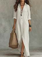 Women's Summer Shirt Maxi Dress with Button Front
