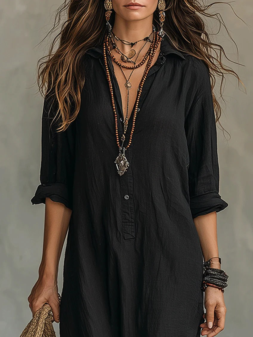 Women's Summer Shirt Maxi Dress with Button Front