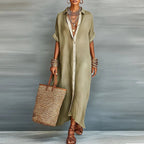 Women's Summer Shirt Maxi Dress with Contrast Trim