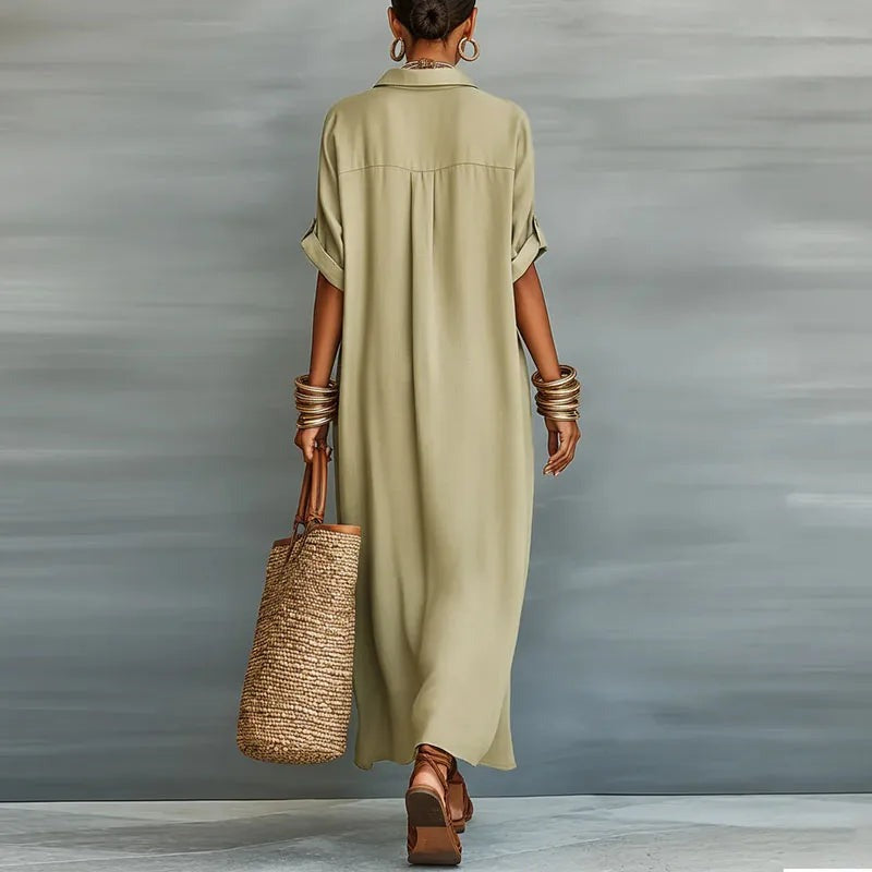 Women's Summer Shirt Maxi Dress with Contrast Trim