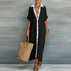 Women's Summer Shirt Maxi Dress with Contrast Trim