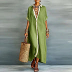 Women's Summer Shirt Maxi Dress with Contrast Trim