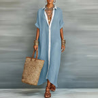 Women's Summer Shirt Maxi Dress with Contrast Trim
