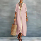 Women's Summer Shirt Maxi Dress with Contrast Trim