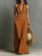 Women's Summer Shirt Maxi Dress with Pockets
