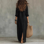 Women's Summer Shirt Maxi Dress with V-Neck