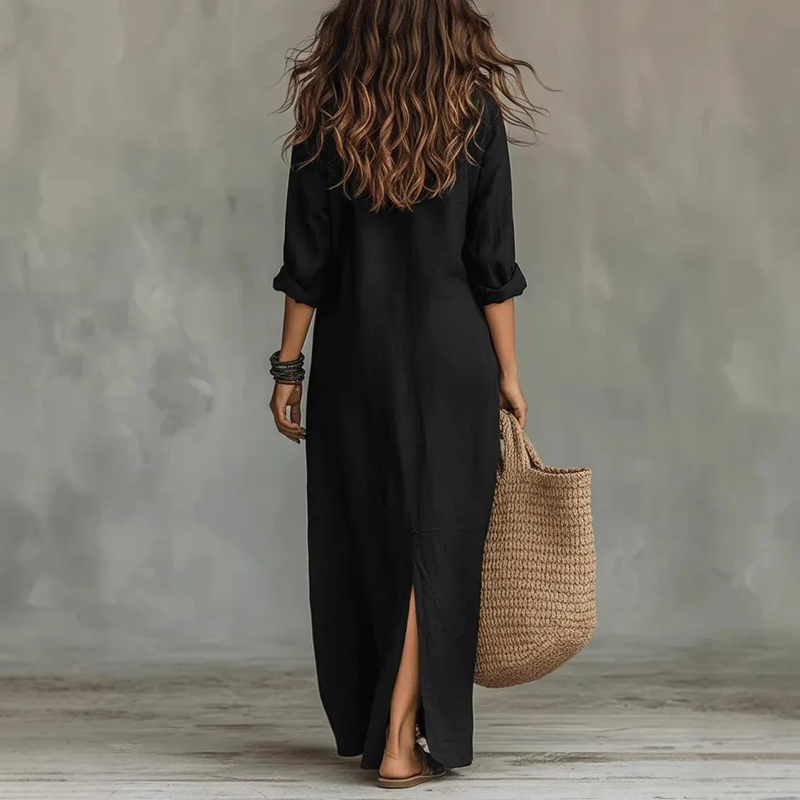 Women's Summer Shirt Maxi Dress with V-Neck