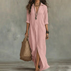 Women's Summer Shirt Maxi Dress with V-Neck