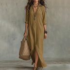 Women's Summer Shirt Maxi Dress with V-Neck