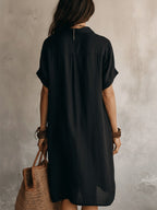 Women's Summer Shirt Midi Dress with V-Neckline